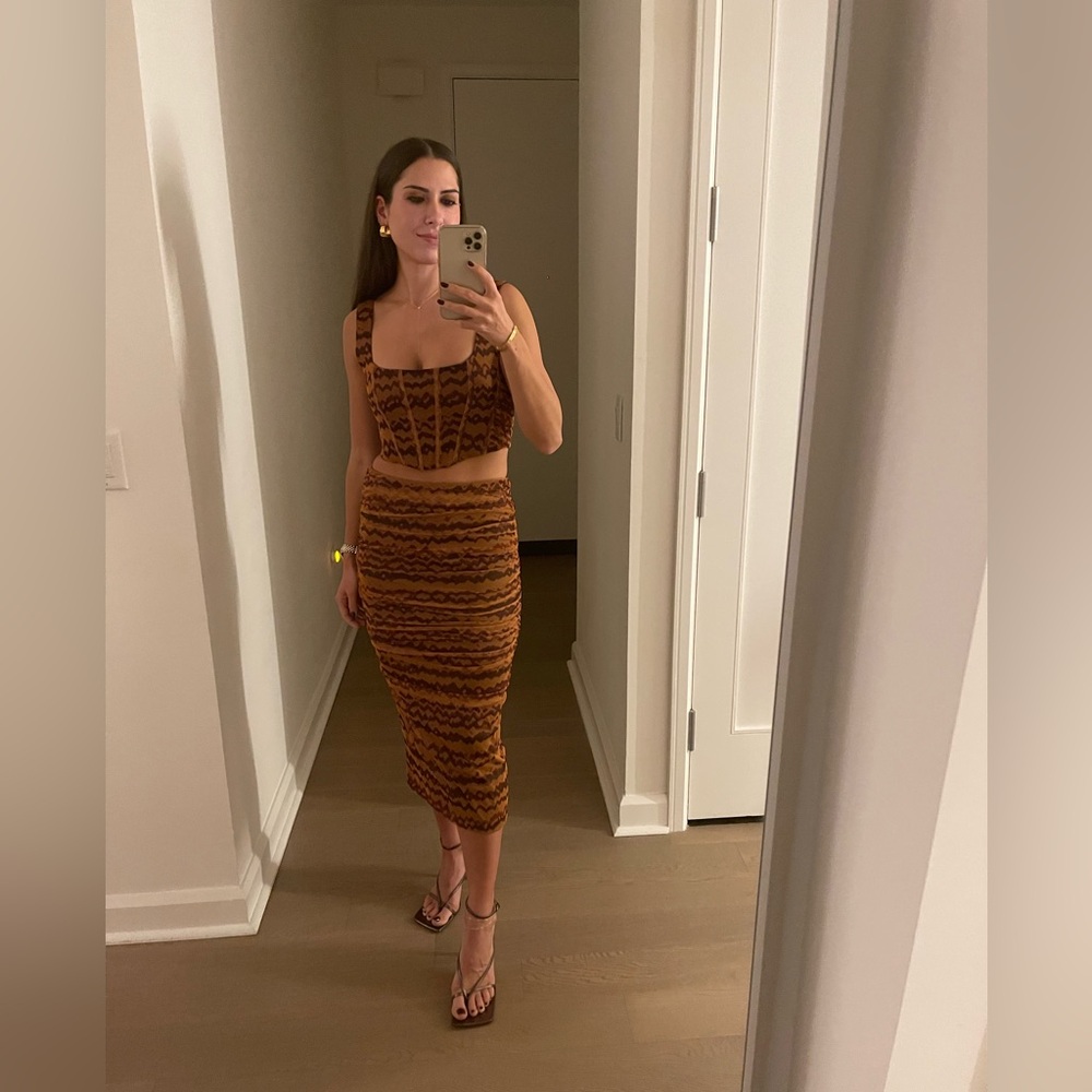 SET - brown tulle skirt and crop top corset